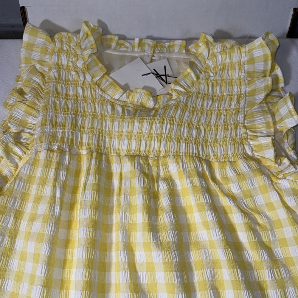 NWT &merci Brooklyn Gingham Dress Womens Medium M Yellow Lemonade Smocked Ruffle - Picture 3 of 10